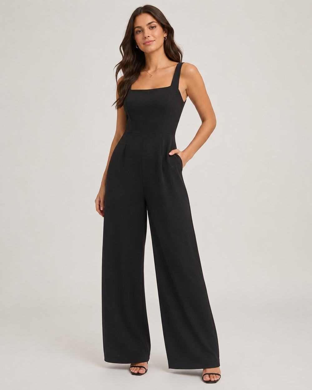 A New Day Black Wide Leg Jumpsuit Size Large Smocked Back Hidden Zipper
